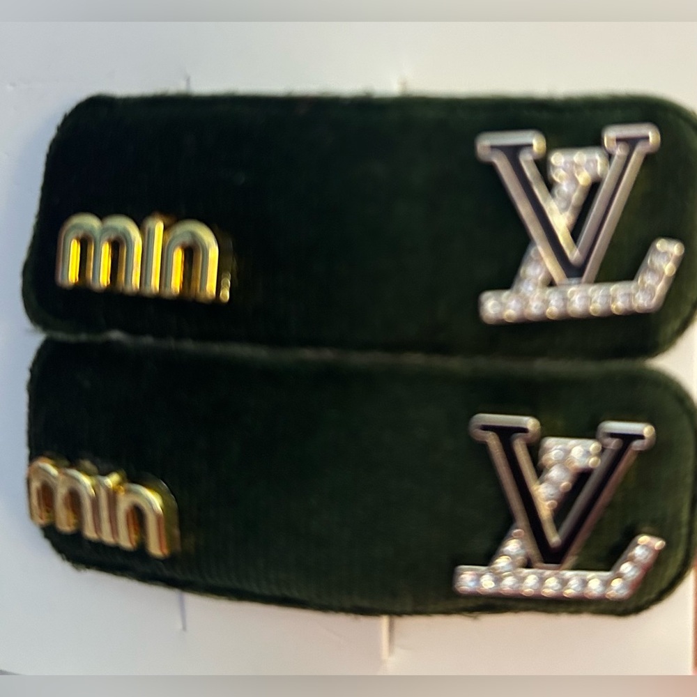 Black Velvet Hair Clips with inspired Crystal LV Logo